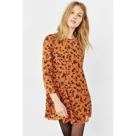Urban Outfitters Kimchi Womens Orange Floral Mini Dress Size M Fall Feminine - Picture 3 of 10